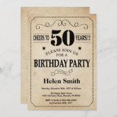 50e Verjaardag Uitnodiging Rustieke  Retro (Voorkant / Achterkant)
