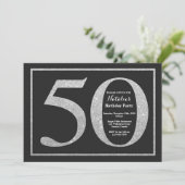 50e verjaardag Uitnodiging Silver Glitter Chalkboa (Staand voorkant)
