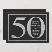 50e verjaardag Uitnodiging Silver Glitter Chalkboa (Voorkant / Achterkant)