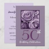 50e verjaardag Uitnodiging tot Lila Paarse Rozen (Voorkant / Achterkant)