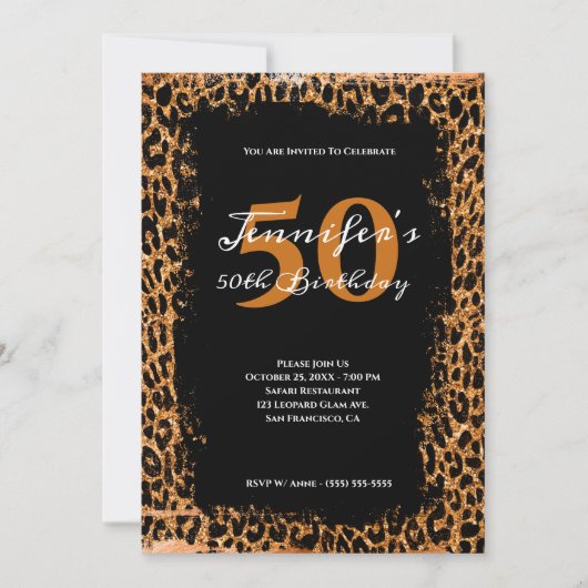 50e verjaardag van Copper and Black Glam Leopard S Kaart (Voorkant)