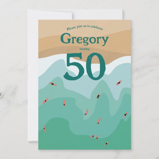 50e verjaardag van Custom Retro Surfing Ocean Kaart (Voorkant)