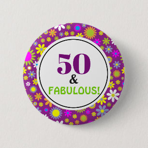 50e verjaardag van de Fabulous Paarse Floral Ronde Button 5,7 Cm