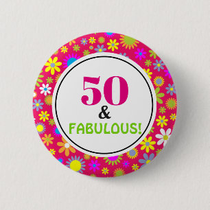 50e verjaardag van de Fabulous Pink Floral Ronde Button 5,7 Cm
