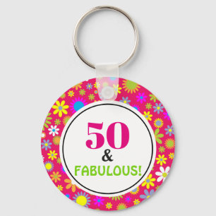 50e verjaardag van de Fabulous Pink Floral Sleutelhanger