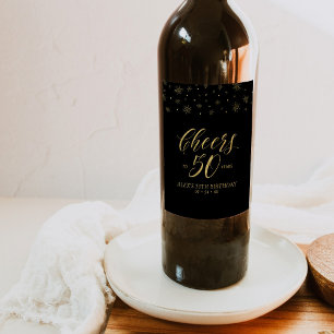 50e verjaardag van de gouden en zwarte Cheers Wijn Etiket