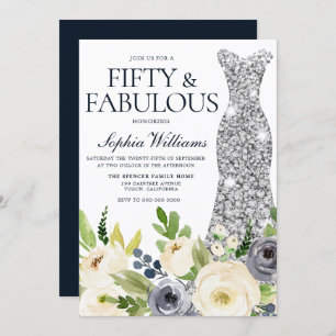 50e verjaardag van de marine & White Floral Diamon Kaart
