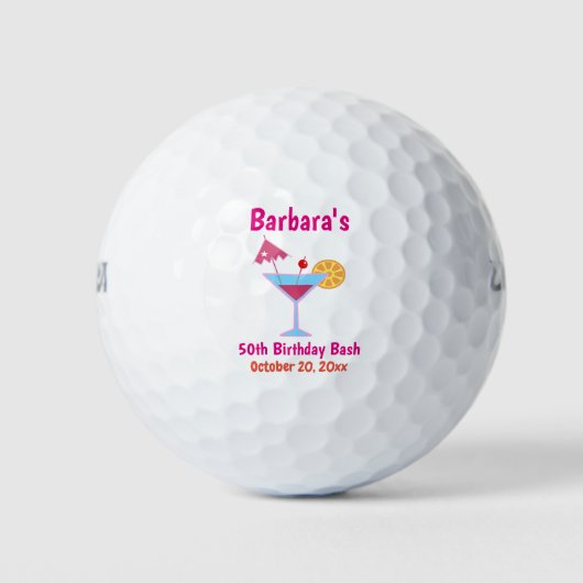 50e verjaardag van de roze Martini Favor Golfballen (Voorkant)