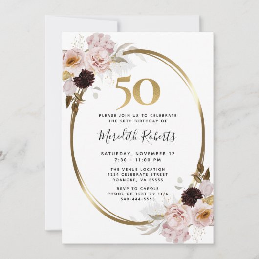 50e verjaardag van de Rozen Gold Metallic Floral P Kaart (Voorkant)