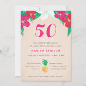 50e verjaardag van de tropische Floral en ananas Kaart (Voorkant)