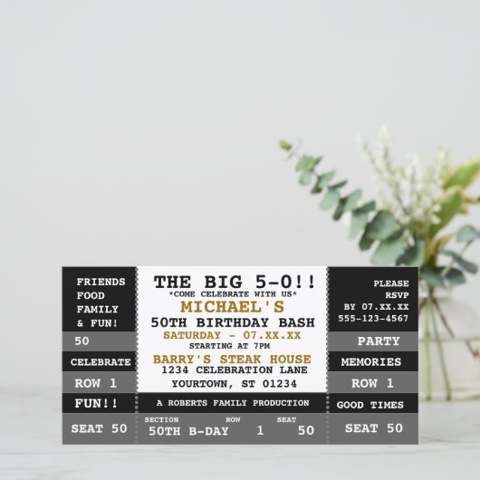50e verjaardag van de uitnodigingen van een concer (Staand voorkant)
