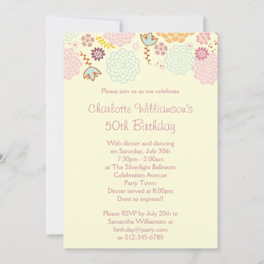 50e verjaardag van de vrouw Fancy moderne bloemen Kaart (Achterkant)