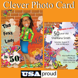 50e verjaardag van de vrouw Foxy Lady Fun Face Cut Kaart