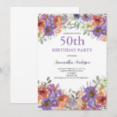 50e verjaardag van de Waterverf Floral Kaart (Voorkant / Achterkant)