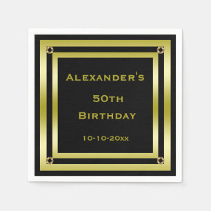 50e verjaardag van Elegant Black & Gold Framed-Man Servetten