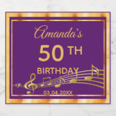 50e verjaardag van elegante paarse en gouden muzie sparkling wijnetiket (Enkel label)