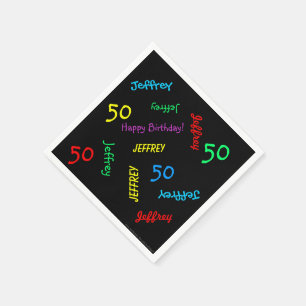 50e verjaardag van herhaalde namen, zwart papier servetten