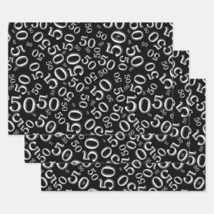 50e verjaardag van het Gold & White Random Number Inpakpapier Vel
