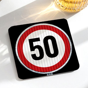 50e verjaardag - VERKEERSBORD VOOR ELKE LEEFTIJD P Vierkante Kartonnen Onderzetter