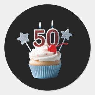 50e verjaardag verlichte kaarsen Cupcake Ronde Sticker