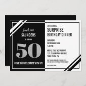 50e verjaardag verrassingsdiner modern zwart wit kaart (Voorkant / Achterkant)