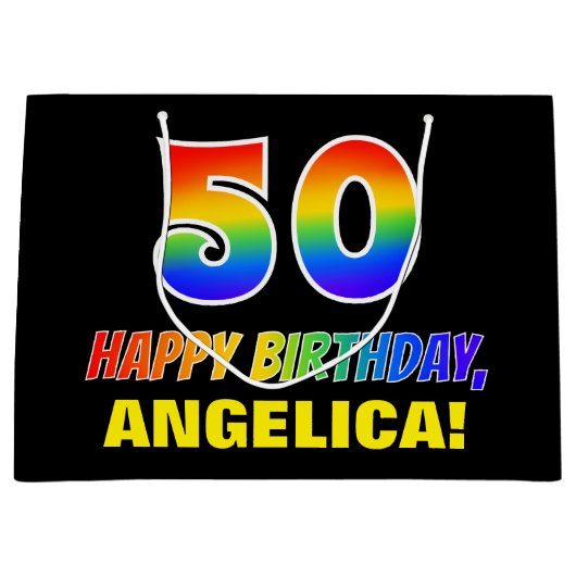 50e verjaardag: Vet, Vun, Eenvoudig, Regenboog 50 Groot Cadeauzakje (Voorkant)