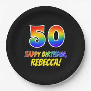 50e verjaardag: Vet, Vun, Eenvoudig, Regenboog 50 Papieren Bordje