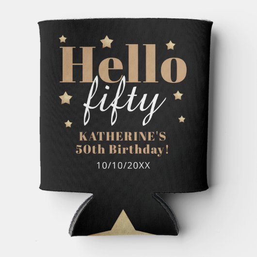 50e verjaardag viering zwart en goud blikjeskoeler (Voorkant)