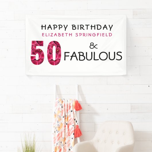 50e verjaardag Vijftig en Fabulous gepersonaliseer Spandoek (Insitu)