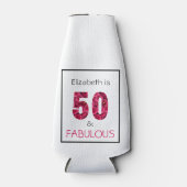 50e verjaardag vijftig en verbluffend roze bloemen flesjeskoeler (Voorkant)