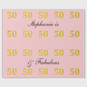 50e verjaardag Vijftig Fabulous Pink Gold Glitter Cadeaupapier (Vlak)