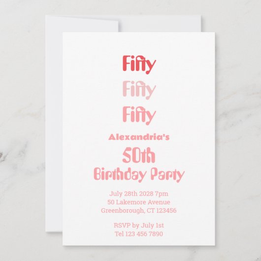 50e verjaardag Vijftig moderne partij roze rood Kaart (Voorkant)