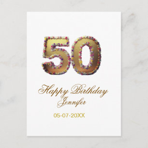 50e verjaardag voeg naam datum jaar goud bloemrijk briefkaart