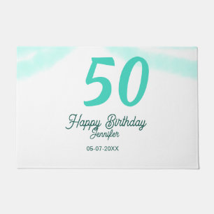 50e verjaardag voeg naam datum jaar groene pastel deurmat