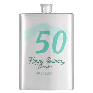 50e verjaardag voeg naam datum jaar groene pastel flacon