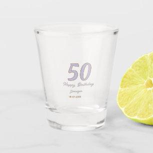 50e verjaardag voeg naam datum jaar paars bruin mo shot glas