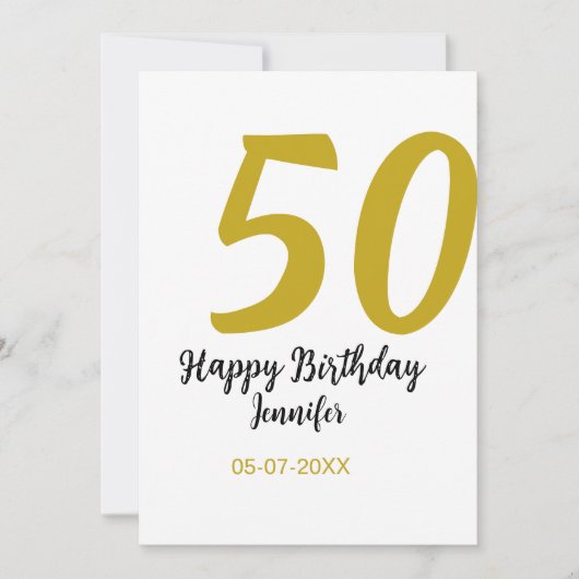 50e verjaardag voeg naam datum jaar zwart sjabloon kaart (Voorkant)