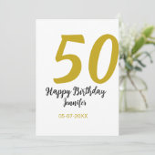 50e verjaardag voeg naam datum jaar zwart sjabloon kaart (Staand voorkant)