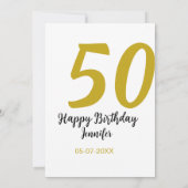 50e verjaardag voeg naam datum jaar zwart sjabloon kaart (Achterkant)