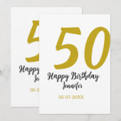 50e verjaardag voeg naam datum jaar zwart sjabloon kaart (Voorkant / Achterkant)