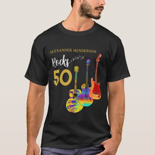 50e verjaardag Voeg naam toe Rocks 50 T-shirt (Voorkant)