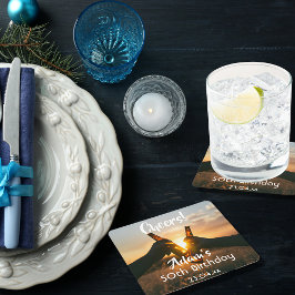 50e verjaardag voor jongens die bier eten vierkante kartonnen onderzetter