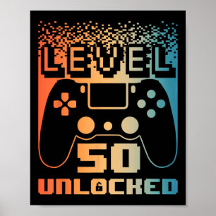 50e verjaardag voor mannen level 50 unlocked gamer poster