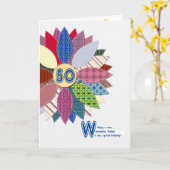 50e verjaardag voor moeder, gestikte bloem kaart (Gele Bloem)