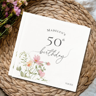 50e verjaardag Vrouwelijke waterverf wilde bloem Servet