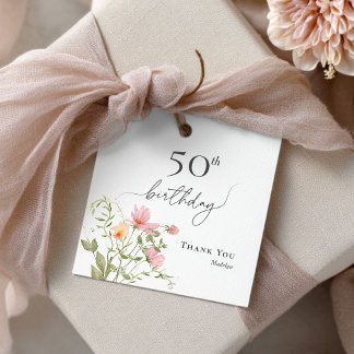 50e verjaardag Vrouwelijke Wilde Bloem Bedankt Bedankjes Labels
