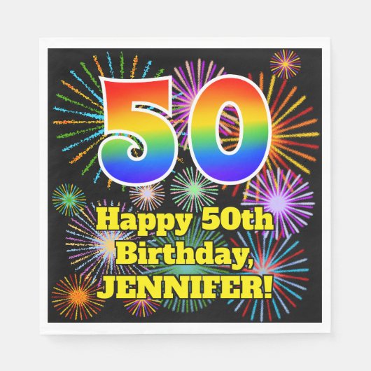 50e verjaardag: Vuurwerk Fun Pattern + Regenboog 5 Servet (Voorkant)