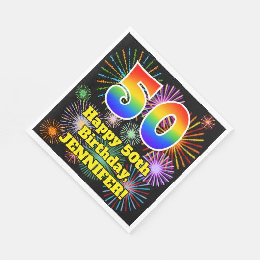 50e verjaardag: Vuurwerk Fun Pattern + Regenboog 5 Servet (Hoek)