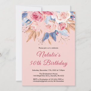 50e verjaardag Waterverf botanische roze Floral Kaart