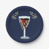 50e verjaardag Waterverf Rood Wijn Roos Navy Blue Papieren Bordje (Voorkant)